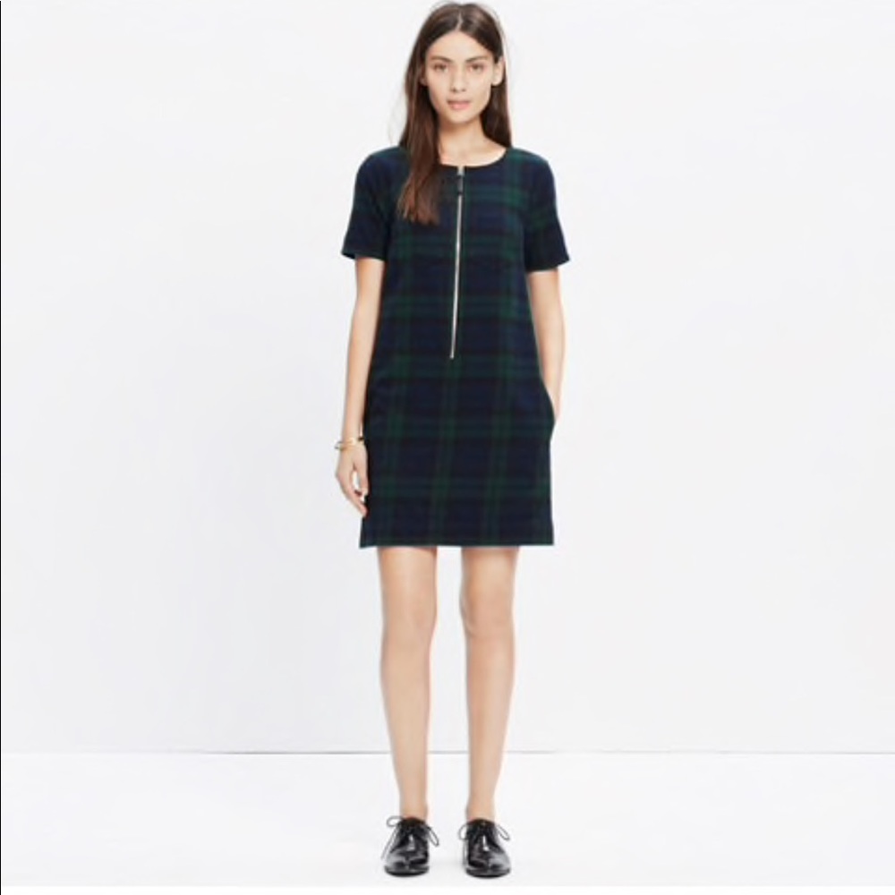 Dark plaid zip dress